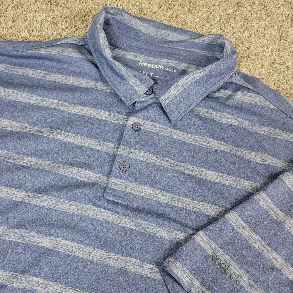 Reebok Golf Mens 4XLT Gray Striped Performance Stretch Polo Short Sleeve